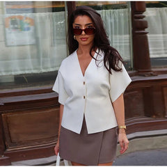 Solid V Neck Half Sleeved Short Coats