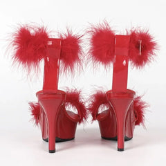 Feather Trim Wedge Platform Sandals