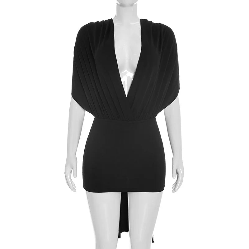 Black dress on a mannequin against a white background