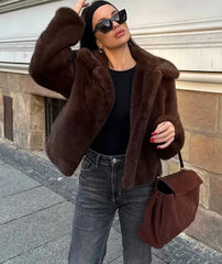 Faux Fur Lapel Side Pockets Coat