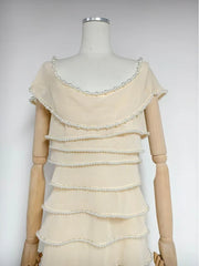Off Shoulder Pearl Trim Dress