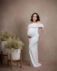 Off Shoulder Flower Applique Long Dress