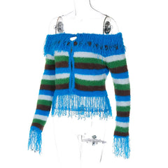 Striped Fringed Knit Cardigan