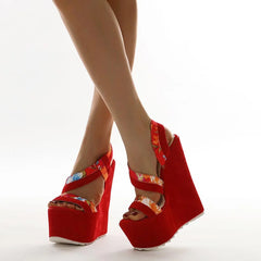 High Heels Platform Wedges Red Women Shoes