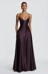 Satin Spaghetti Strap V-Neck Maxi Dress