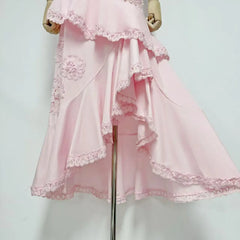Floral Lace One-Shoulder Top Asymmetric Ruffle Skirt Set