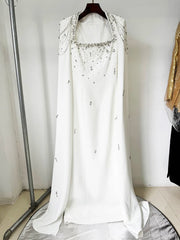 Beaded Cape Sleeve Maxi Dress