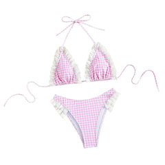 Gingham Ruffled Bikini Set