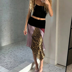 Leopard print asymmetrical midi skirt