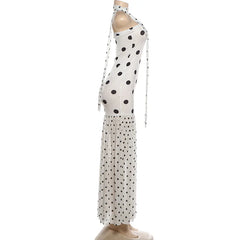 Polka Dot Scarf Ribbon Backless Maxi Dress