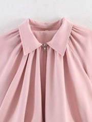 Balloon Sleeve Collared Zip-Front Cropped Jacket