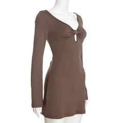 Ribbed V-Neck Cutout Long Sleeve Mini Dress