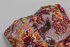 Strapless Floral Sequin Mesh Column Gown