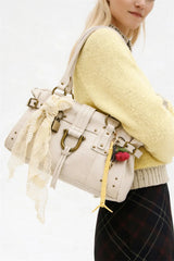 Structured Rivet Lock Shoulder Bag