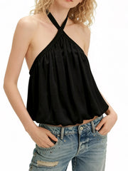 Criss-Cross Halter Neck Gathered Top
