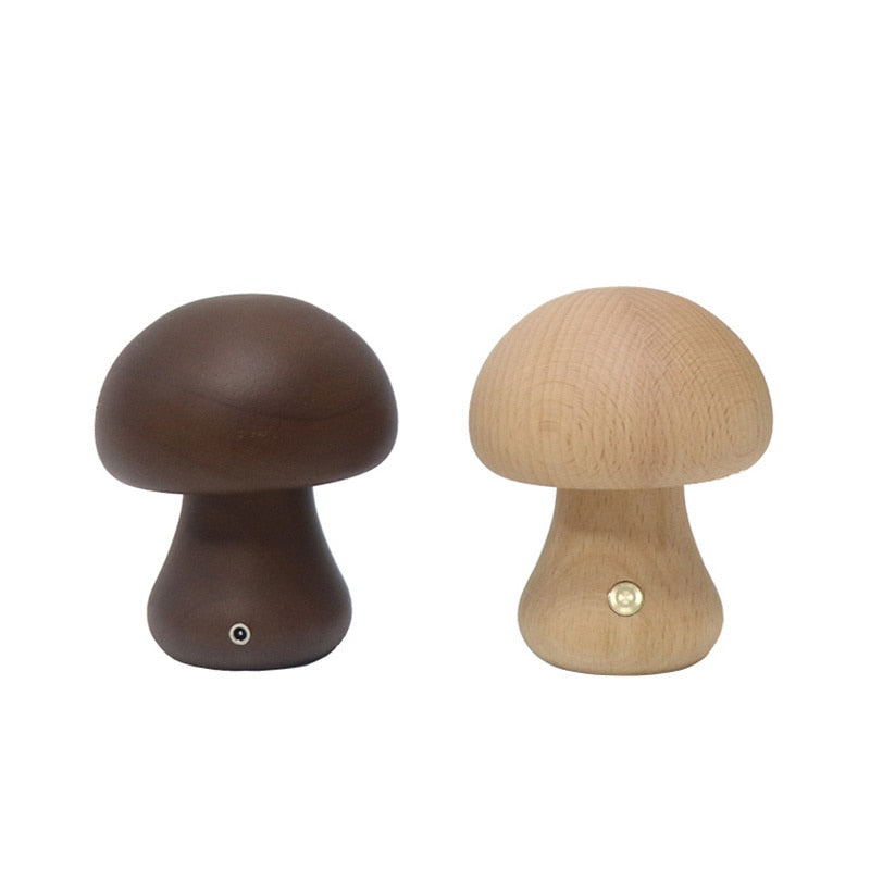 LED Touch Switch Wooden Mushroom Night Lamp