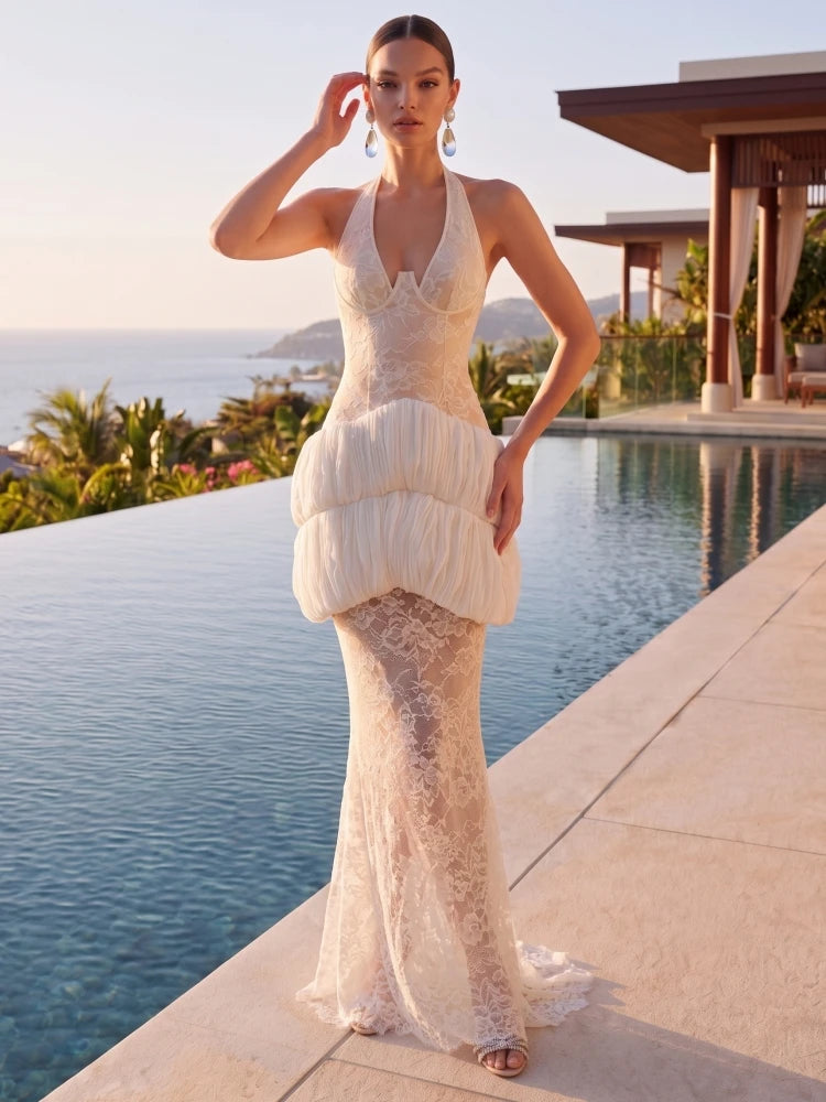 Lace halter neck dress