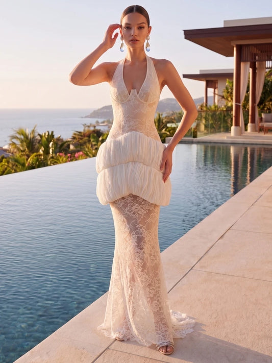 Lace halter neck dress