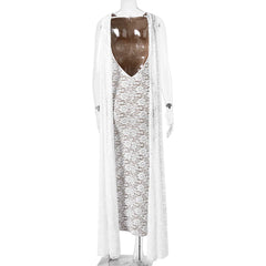 Ribbon Drape Detail Lace Maxi Dress