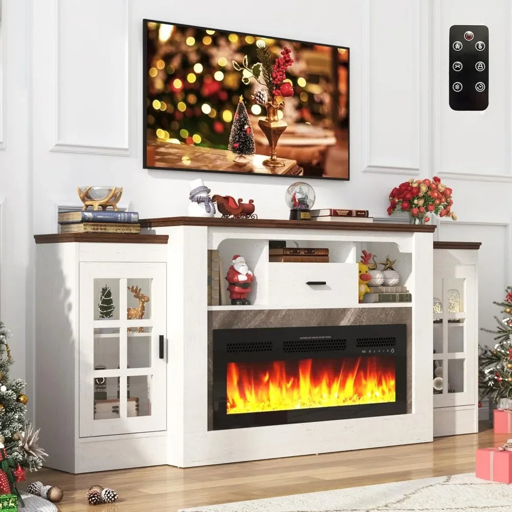 75" Electric Fireplace TV Stand W/Remote Control, White in color