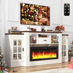 75" Electric Fireplace TV Stand W/Remote Control, White in color