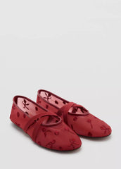 Embroidered Floral Mesh Ballet Flats