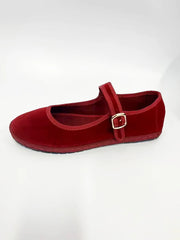 Velvet Buckle Strap Flats