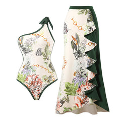 V-Neck Tie-Strap Swimsuit and Wrap Skirt Set