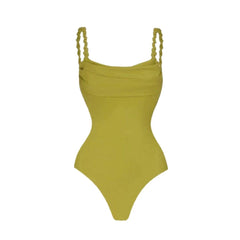 Green Ruched Bodice Swimsuit and Ruffled Skirt Set