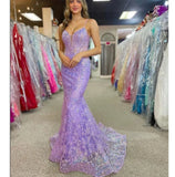 Glitter Sequins Prom Dress Purple Mermaid Evening Dresses