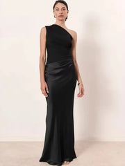 Black one shoulder ruched maxi dress