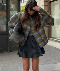 Plaid Buttons Double Breasted Jacket