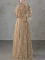 Lace Cape Sleeve Strapless Maxi Dress