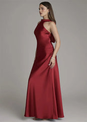 Halter Neck Sleeveless Satin Maxi Dress