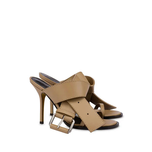 Nude buckle strap stiletto mule with silver buckle