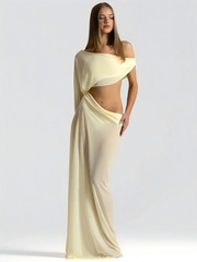 Draped Cutout One-Shoulder Maxi Dress in yellow