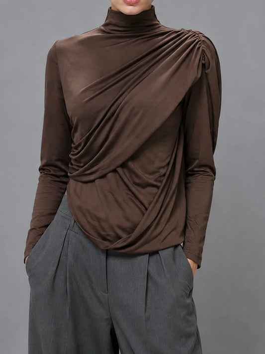 Brown draped turtleneck top