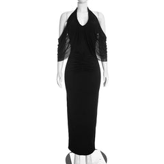 Halter Neck Cape Off Shoulder Maxi Dress