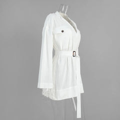 White Belted Utility Shirt Dress