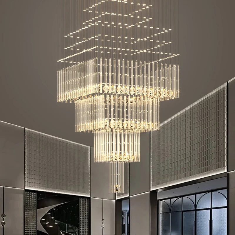 Crystal Chandelier Hanging Square Base Ceiling Light Fixture 