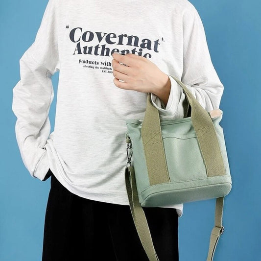 Square Zipper Portable Thickened Canvas Bucket Tote Bag