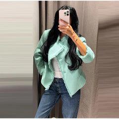 Textured Cropped Fringed Collar Jacket
