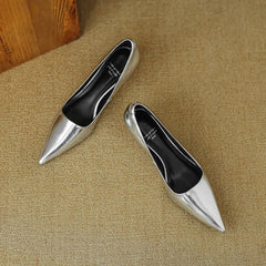 Thin Med Heels Pointed Toe Leather Pumps Office Lady Shoes