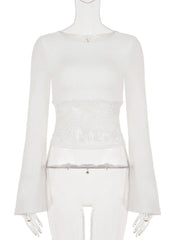White Lace Patchwork Flare Sleeve Top