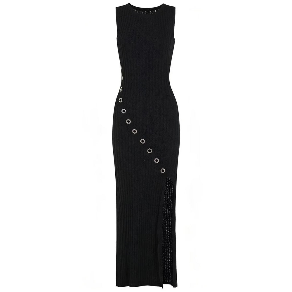 White perforated knit maxi dress