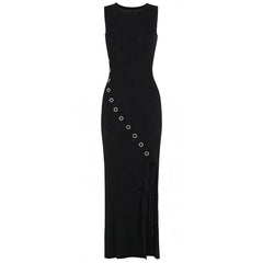 White perforated knit maxi dress
