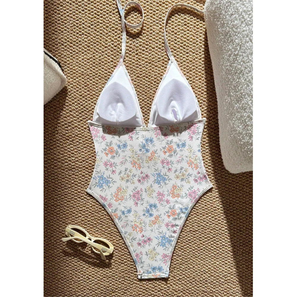 Interior view of floral print one-piece swimsuit