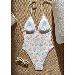 Interior view of floral print one-piece swimsuit