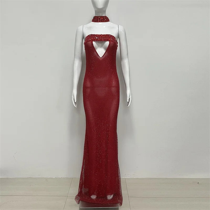 Strapless crystal embellished mermaid gown on mannequin front view