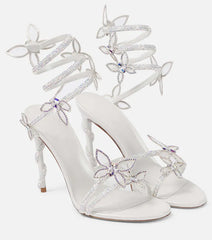 Crystal Embellished Butterfly Details White Party Shoes